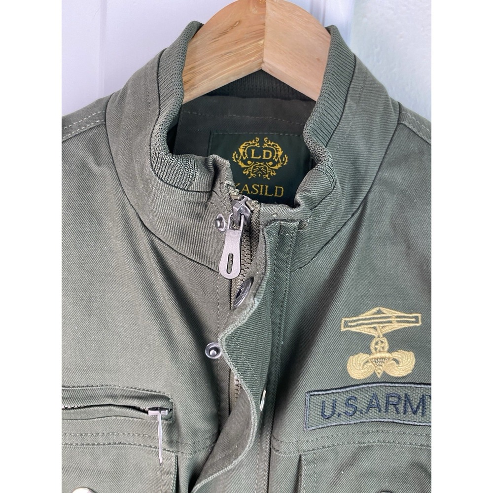 LD Kasild Men's S Olive Green Full Zip Military Lined Cotton Bomber Army Jacket - Picture 5 of 11